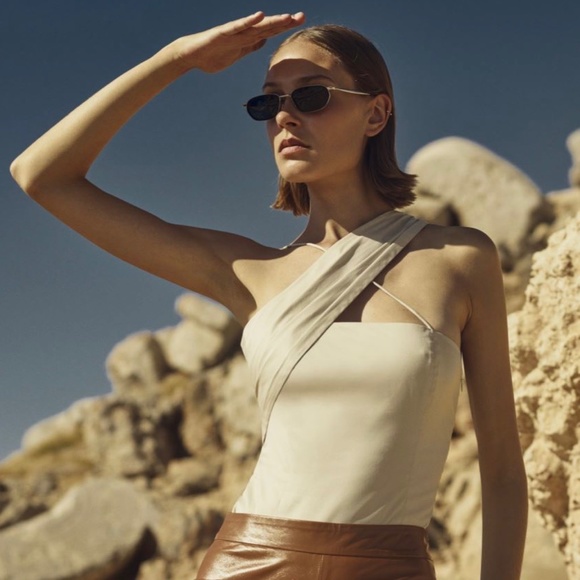 Zeynep Arcay Asymmetric X Cream Colored Bodysuit Sz 6 - Picture 5 of 16